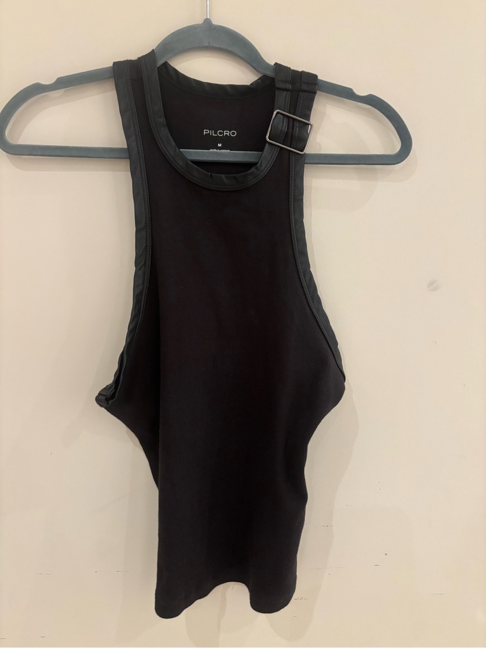 Pilcro Black Ribbed Tank with Buckle Strap